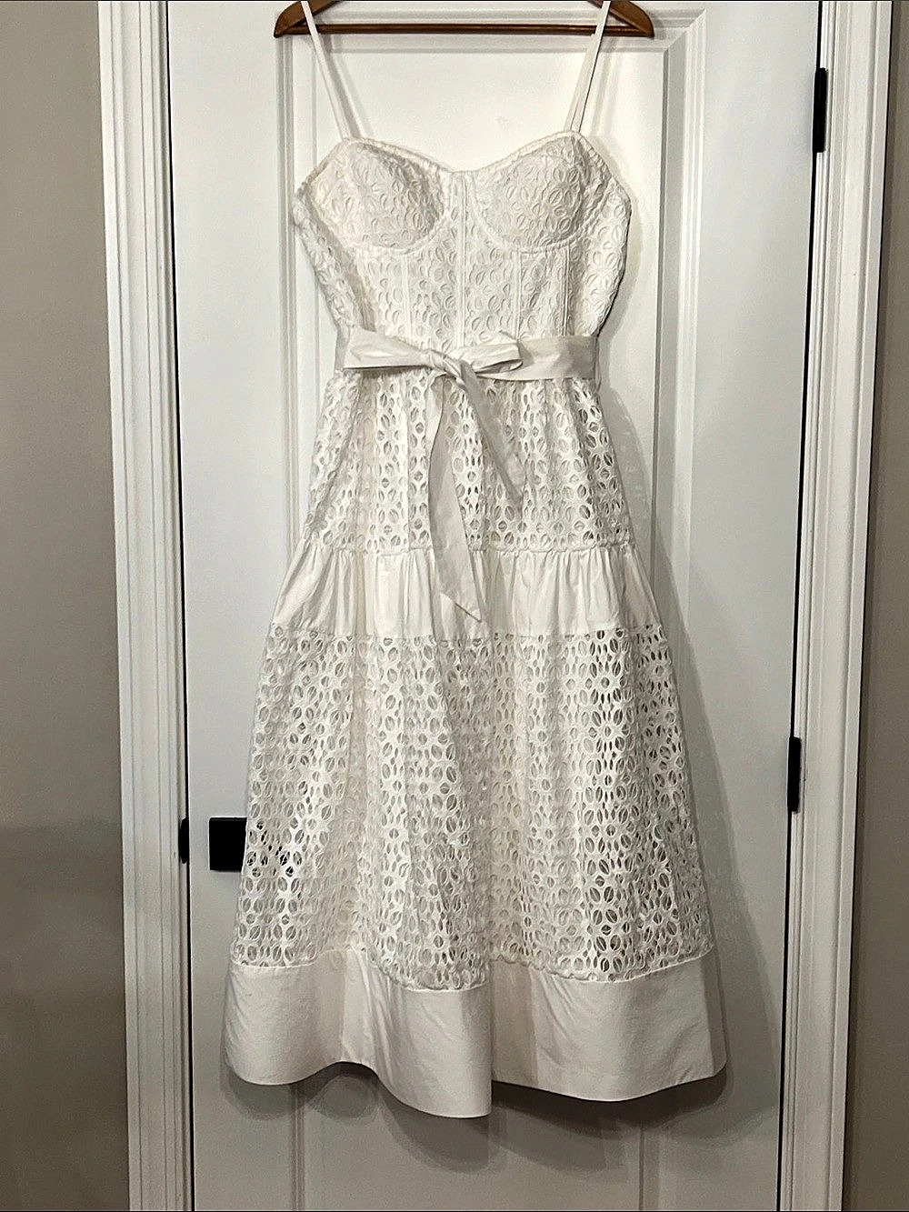 Aqua Eyelet Bustier Midi Dress White Large
